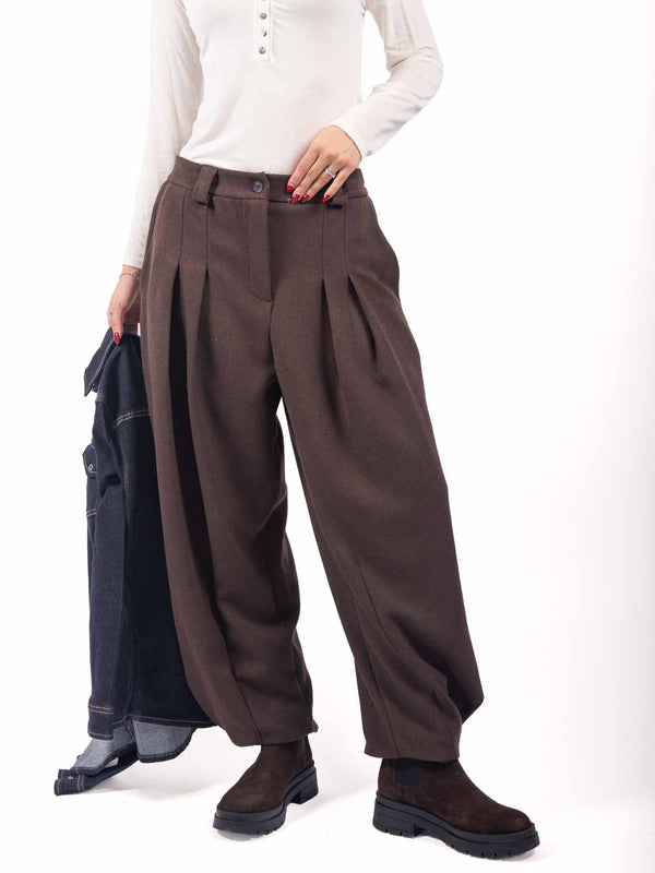Pantaloni Balloon Marroni con Pinces da donna Miss love