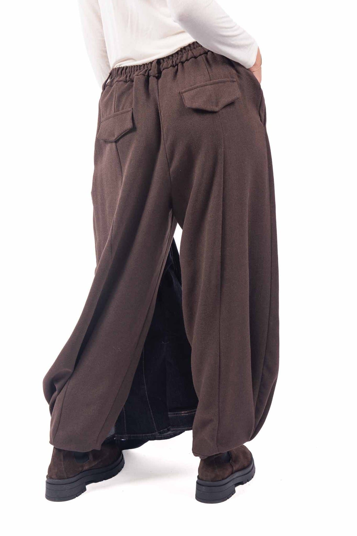 Pantaloni Balloon Marroni con Pinces donna Miss love - 3