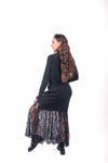 Abito Lungo in Maglia a Coste Nera con Pizzo donna Miss love - 2