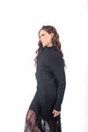 Abito Lungo in Maglia a Coste Nera con Pizzo donna Miss love - 3