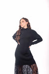 Abito Lungo in Maglia a Coste Nera con Pizzo donna Miss love - 5
