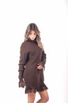Abito in Maglia a Coste Marrone con Collo Alto donna Miss love - 5