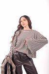 Maglia Oversize a Righe Panna/Marrone donna Miss love - 1
