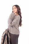 Maglia Oversize a Righe Panna/Marrone donna Miss love - 4