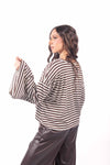 Maglia Oversize a Righe Panna/Marrone donna Miss love - 2