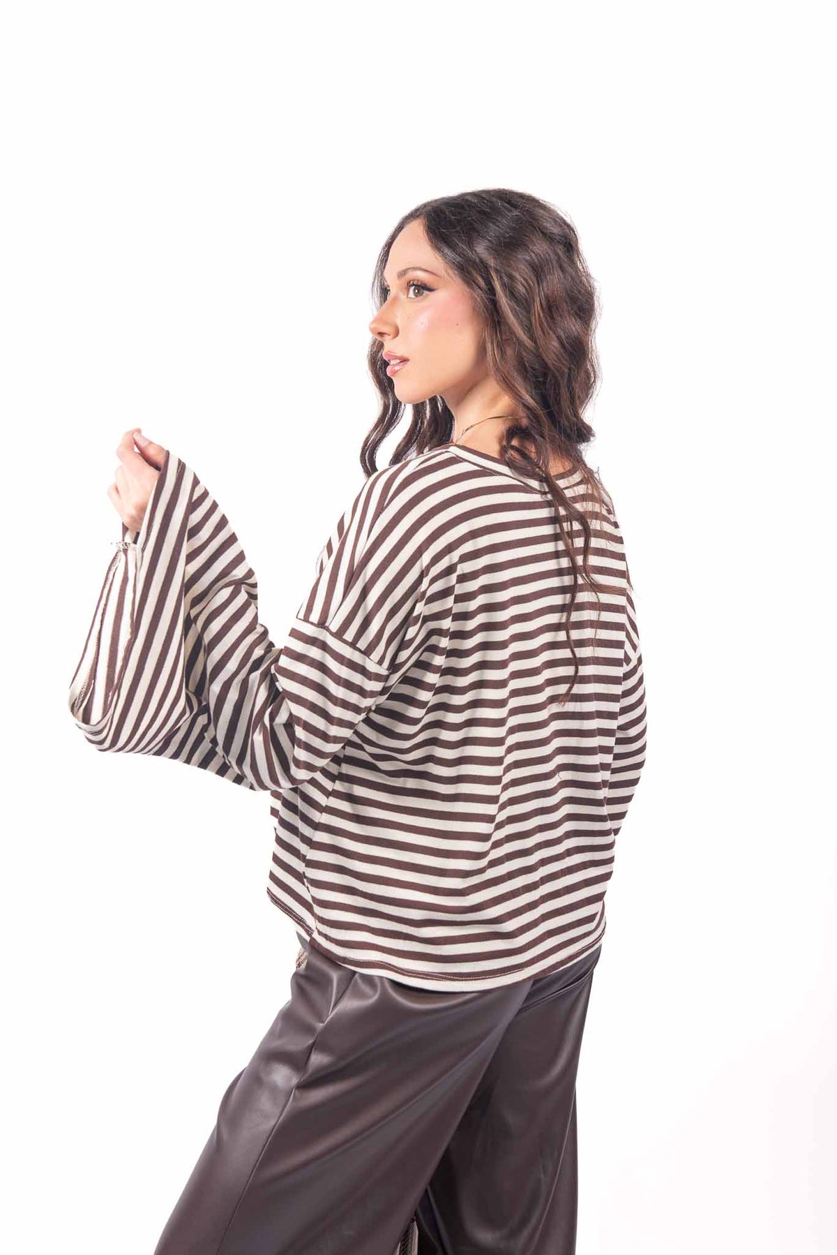 Maglia Oversize a Righe Panna/Marrone donna Miss love - 2