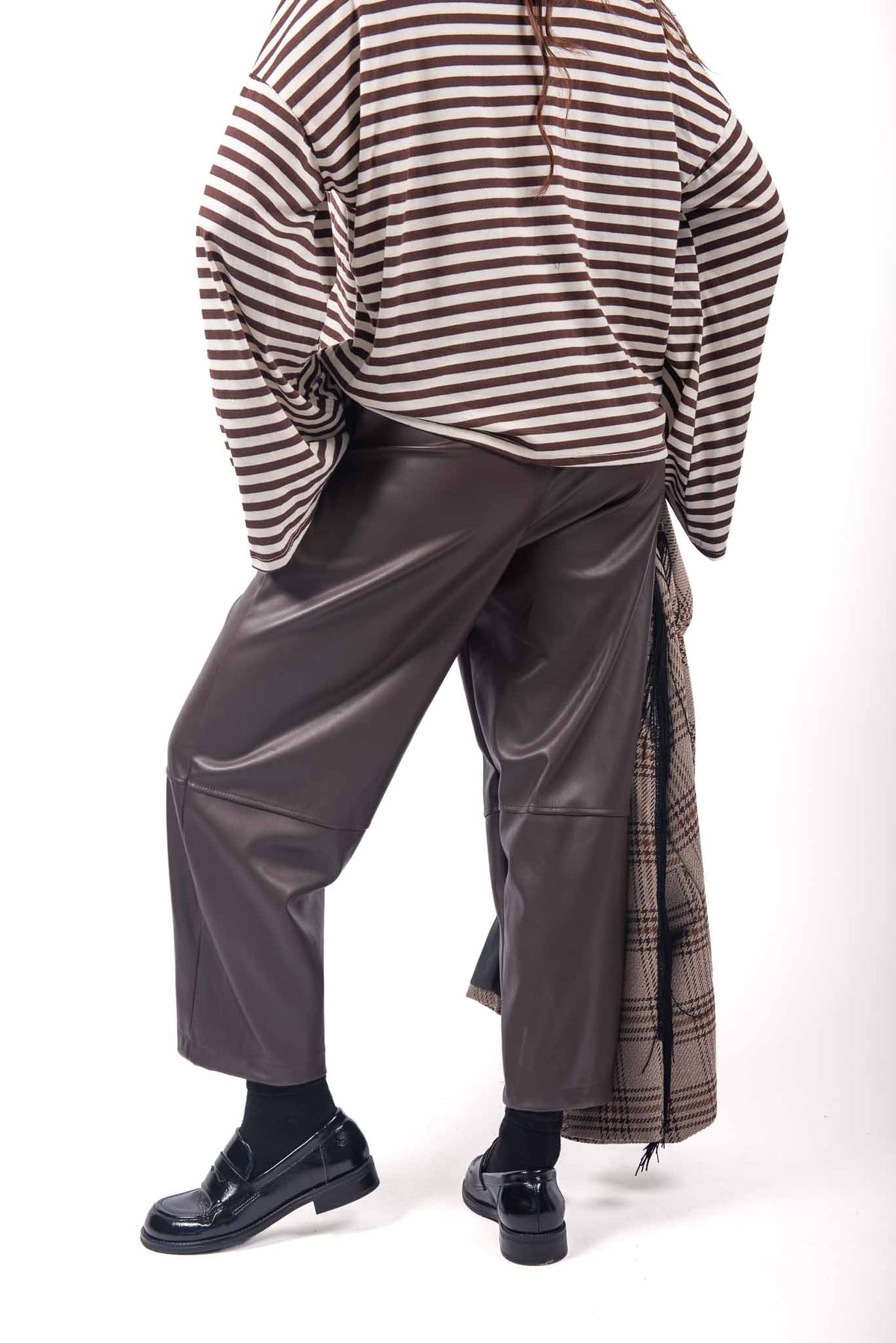 Pantaloni Jogger Wide Leg in Ecopelle Marrone donna Miss love - 2