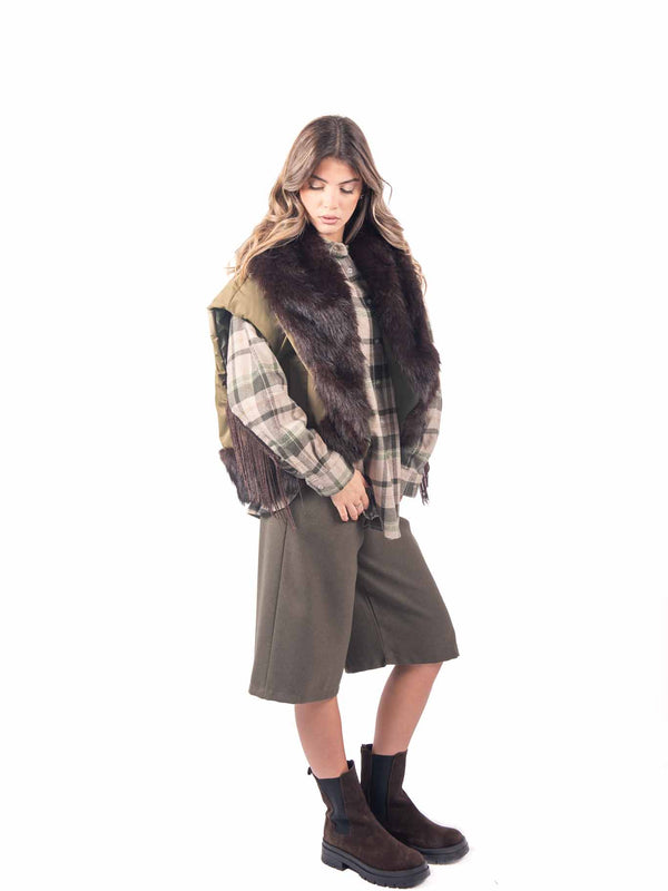 Gilet Ibrido Verde Militare con Ecopelliccia da donna Miss love
