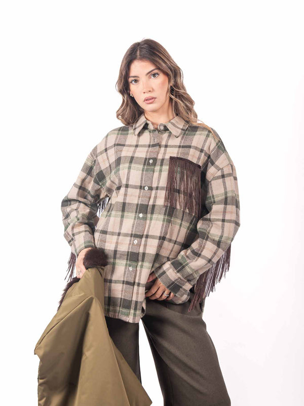 Camicia a Quadri Tartan Verde/Beige con Frange da donna Miss love