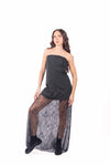 Abito Bustier Nero Lungo con Pizzo Floreale donna Miss love - 1
