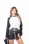 Minigonna in Ecopelle Nera con Cintura Borchiata donna Miss love - 3