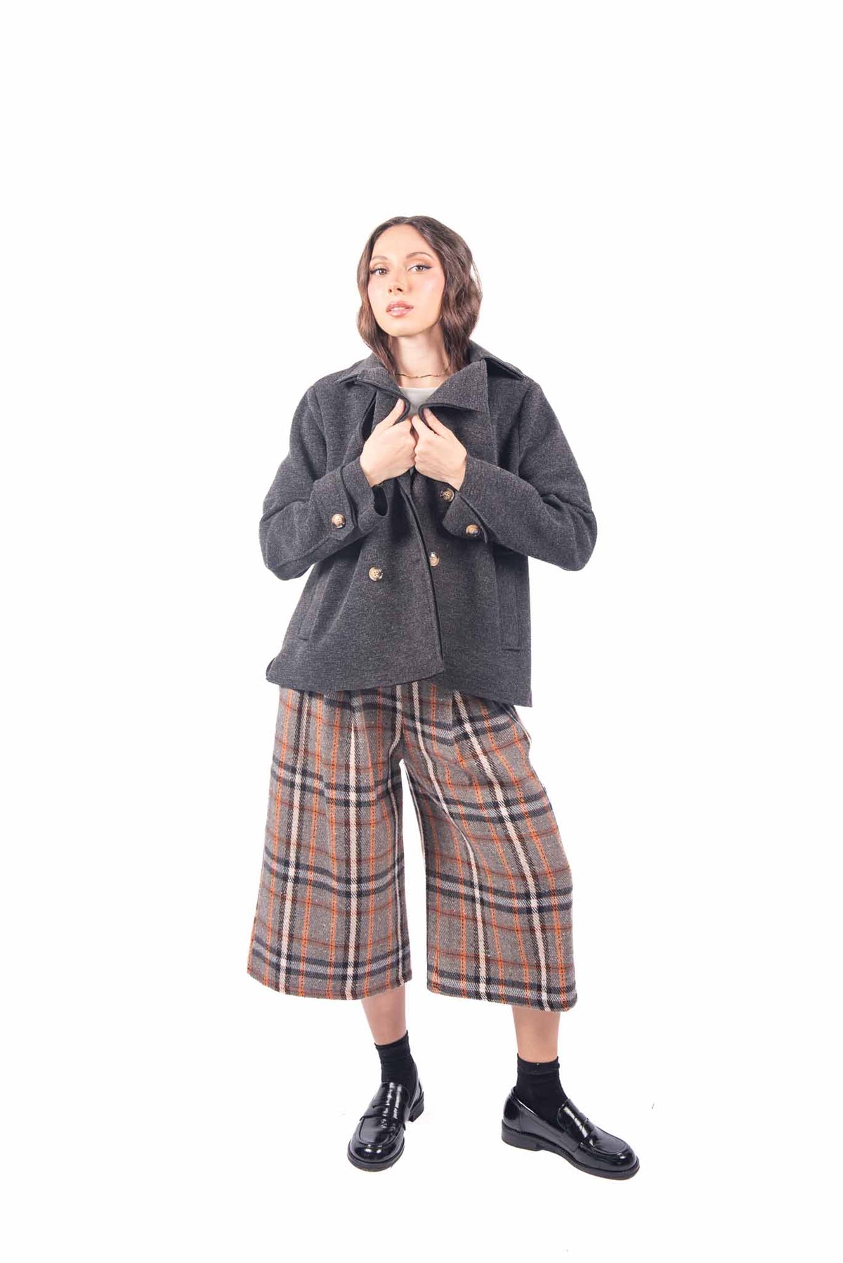 Pantaloni Corti in Tweed a Quadri Tartan donna Miss love - 5