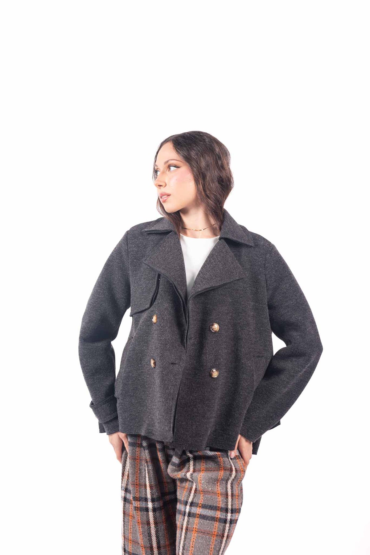 Giaccone Corto Doppiopetto Grigio donna Miss love - 1