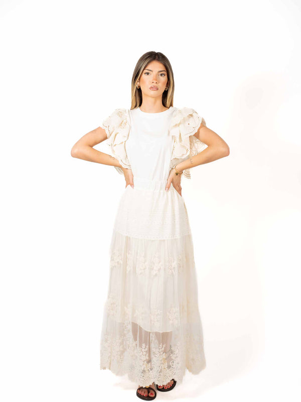 Gonna Lunga in Pizzo con Ricami Panna da donna Miss love