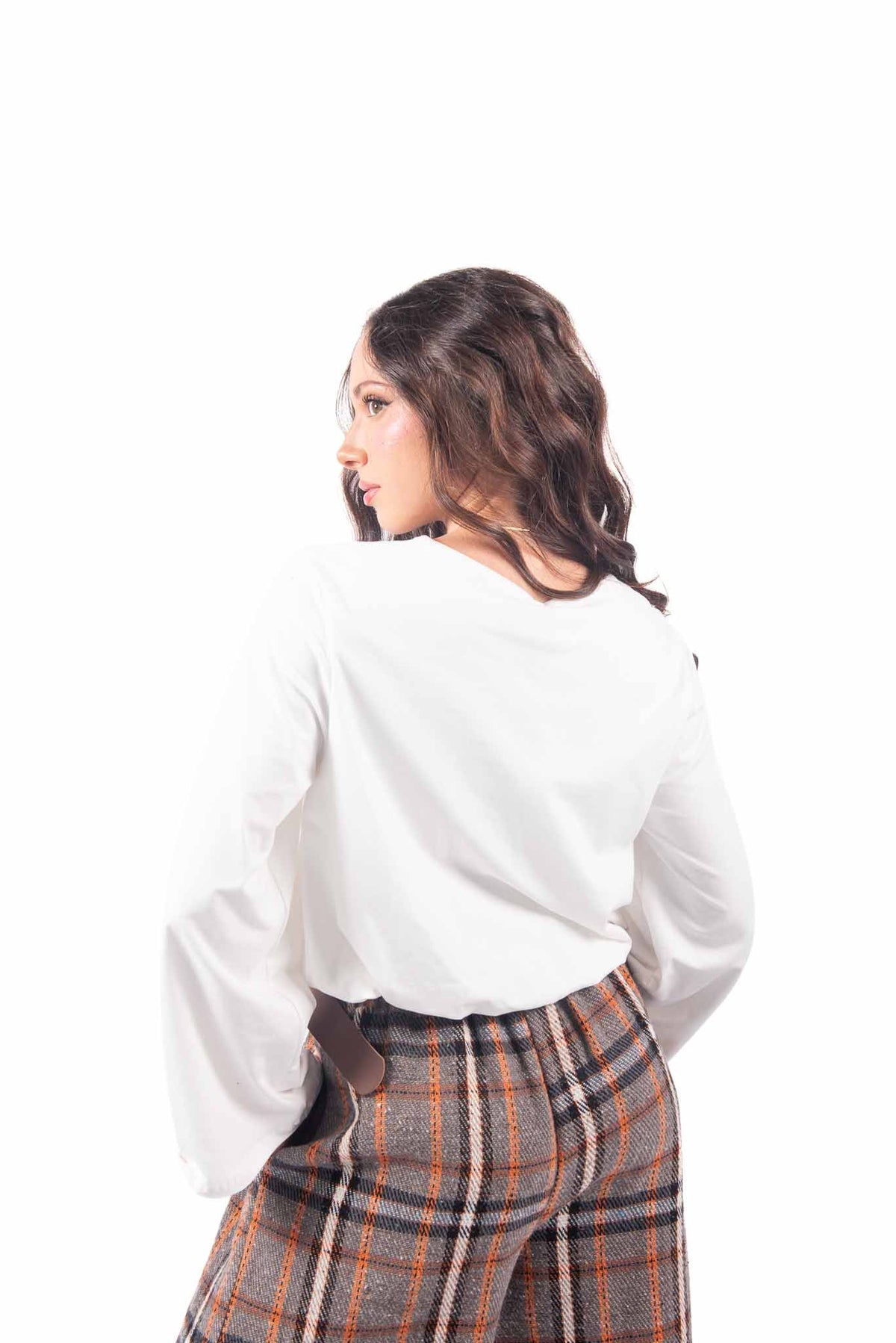 Blusa Crop Bianca con Maniche Ampie donna Miss love - 3