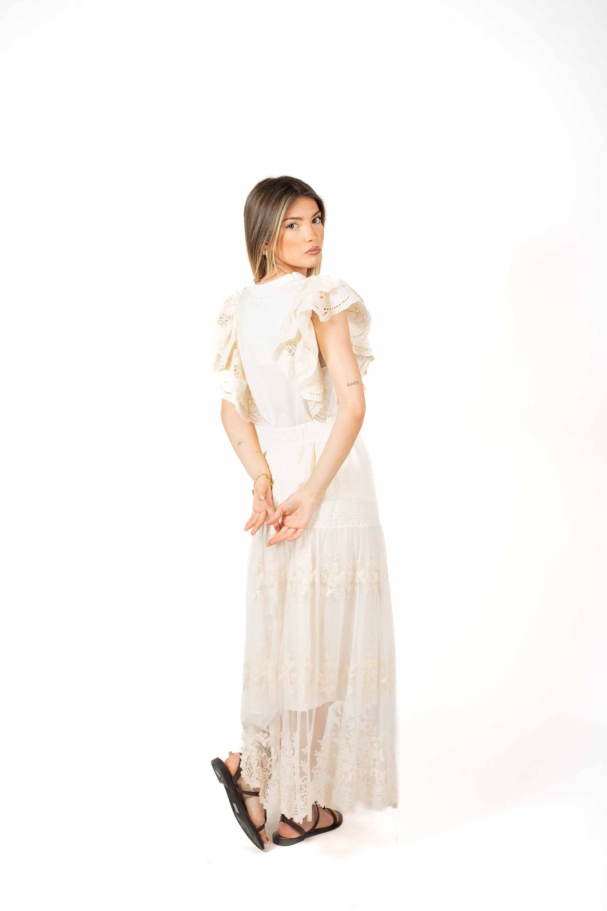 Gonna Lunga in Pizzo con Ricami Panna donna Miss love - 3