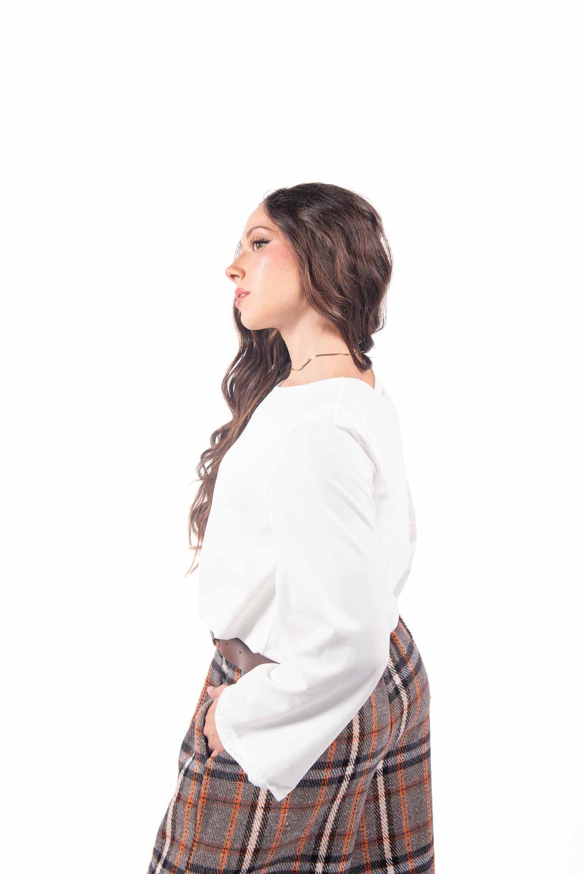 Blusa Crop Bianca con Maniche Ampie donna Miss love - 5