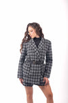 Giacca Blazer Oversize in Tweed Bianco/Nero con Cintura donna Miss love - 1