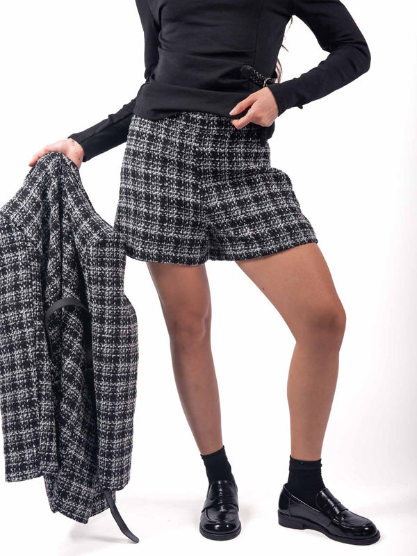 Shorts Sartoriali in Tweed Bianco/Nero da donna Miss love