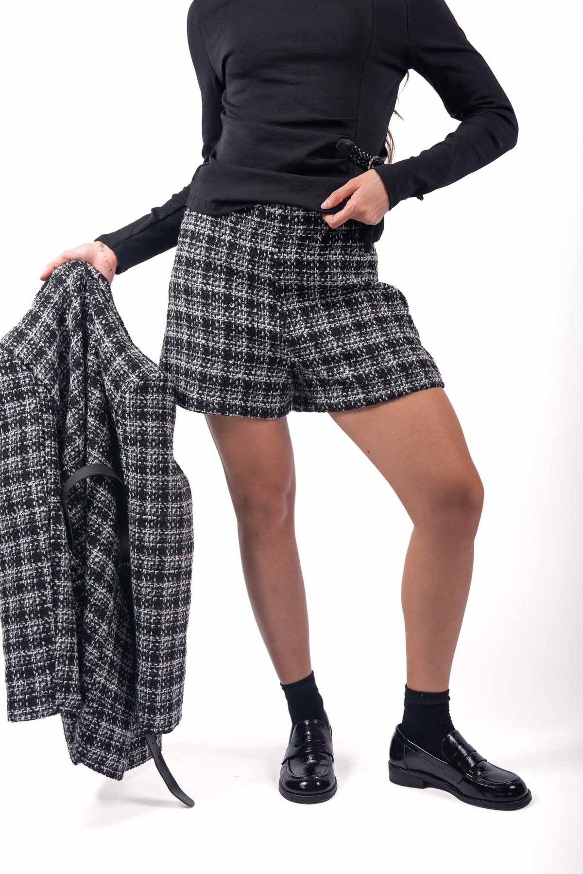 Shorts Sartoriali in Tweed Bianco/Nero donna Miss love - 1