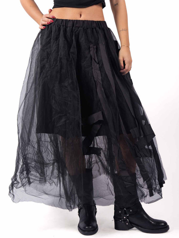 Gonna Lunga in Tulle Nero a Strati da donna Miss love