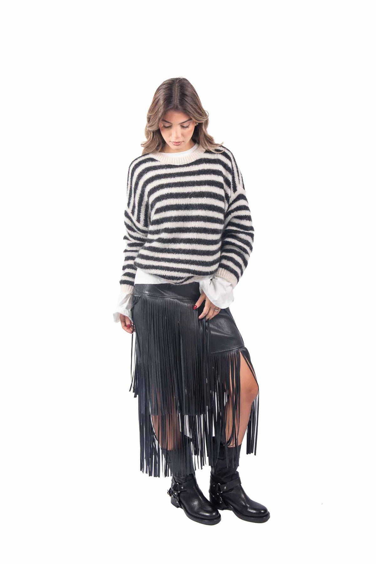 Pullover Oversize Tricot a Righe Bianco/Nero donna Miss love - 4