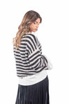 Pullover Oversize Tricot a Righe Bianco/Nero donna Miss love - 2