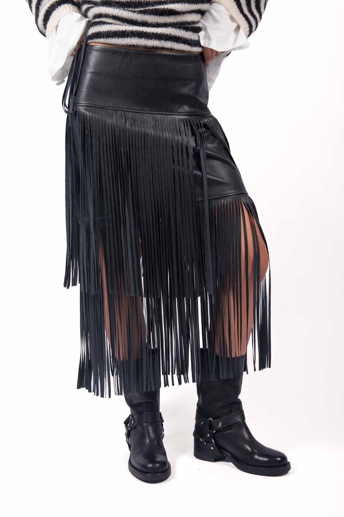 Gonna Midi in Ecopelle con Frange Multilivello donna Miss love - 2