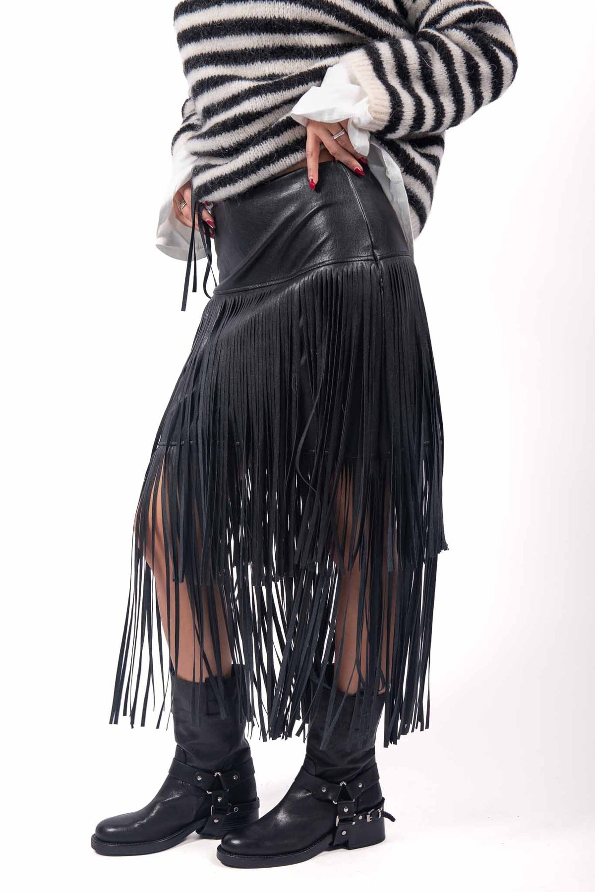 Gonna Midi in Ecopelle con Frange Multilivello donna Miss love - 1
