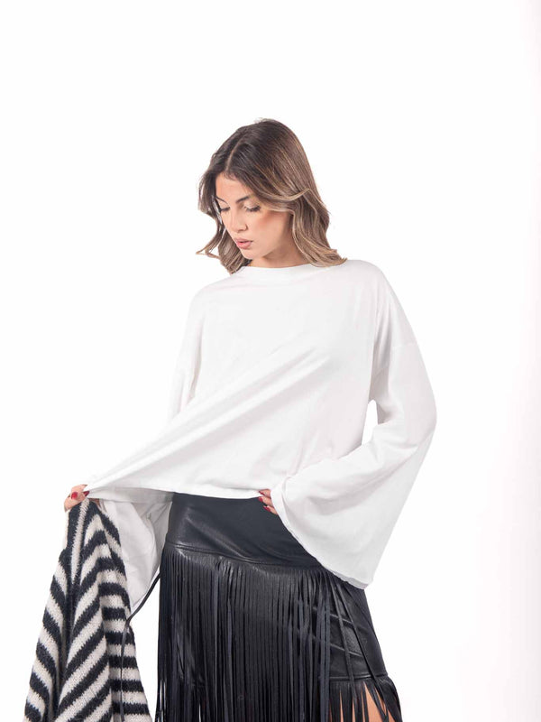 Maglia Fluida Maniche Lunghe Bianca da donna Miss love