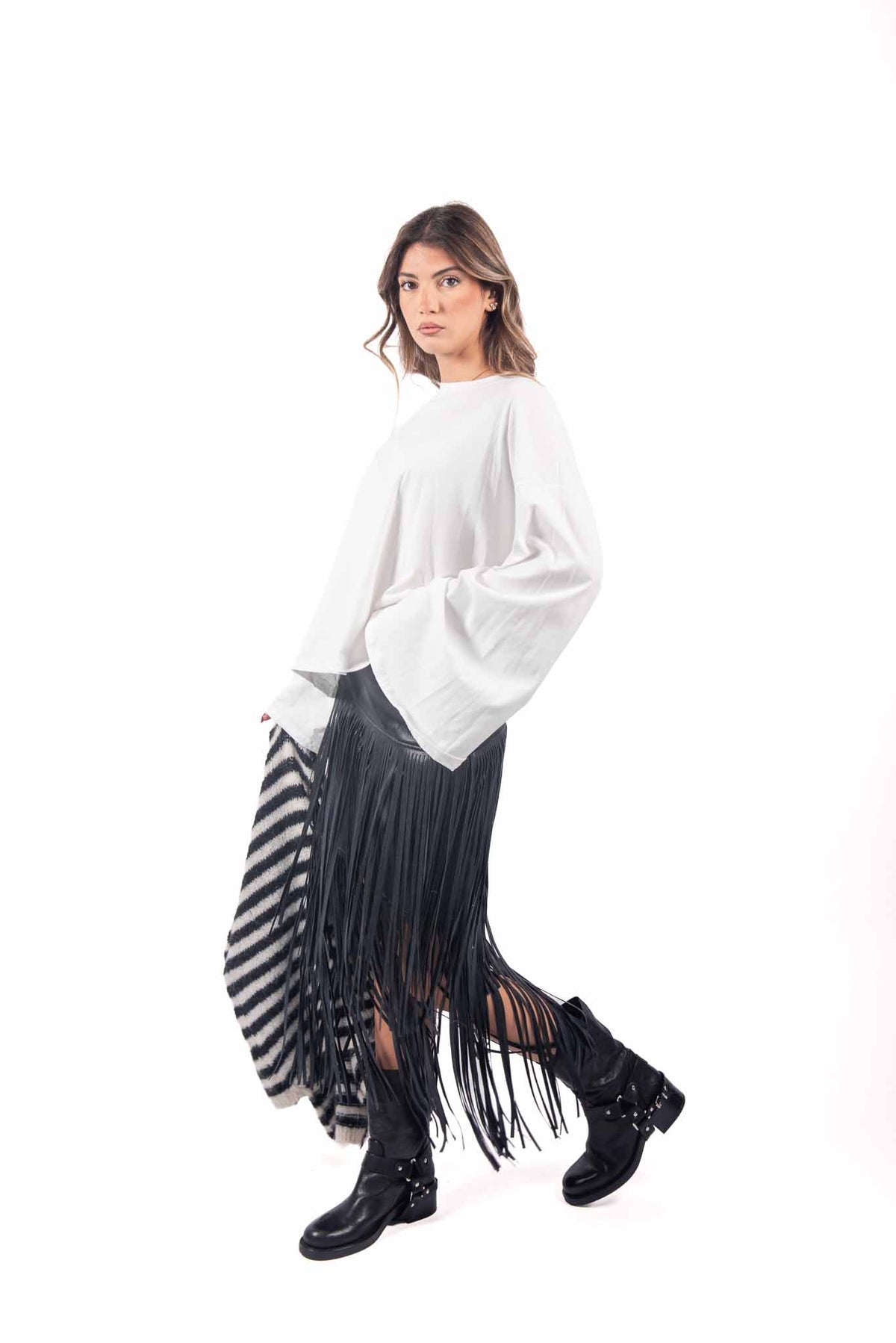 Gonna Midi in Ecopelle con Frange Multilivello donna Miss love - 6