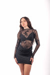 Abito Mini in Mesh Nero con Paillettes e Schiena Scoperta donna Miss love - 1