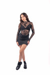 Abito Mini in Mesh Nero con Paillettes e Schiena Scoperta donna Miss love - 3