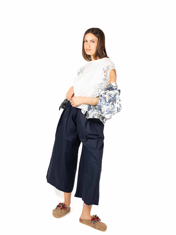 Pantaloni Wide Blu Navy da donna Miss love