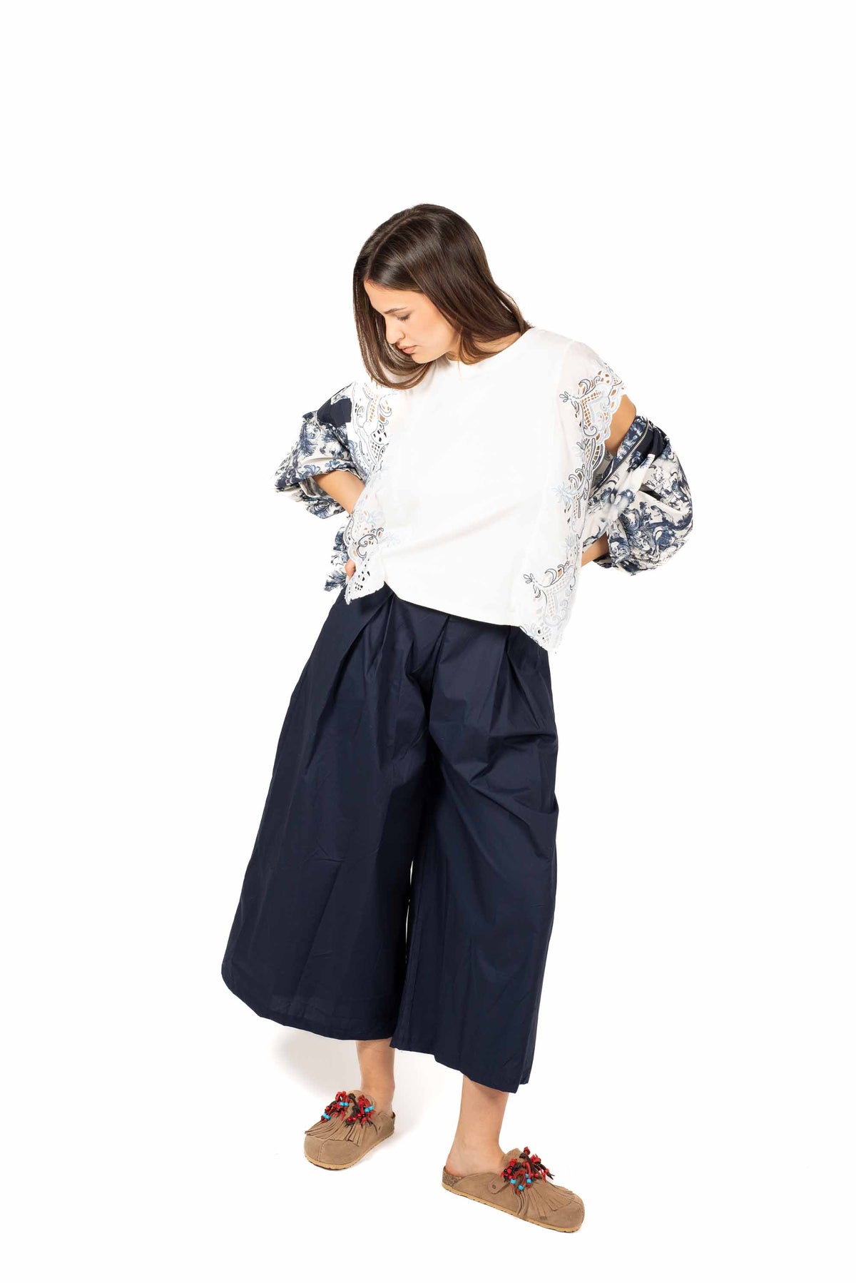 Pantaloni Wide Blu Navy donna Miss love - 6