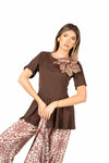 Top con Applicazione Floreale Marrone donna Miss love - 4