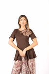 Top con Applicazione Floreale Marrone donna Miss love - 6