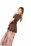 Top con Applicazione Floreale Marrone donna Miss love - 2