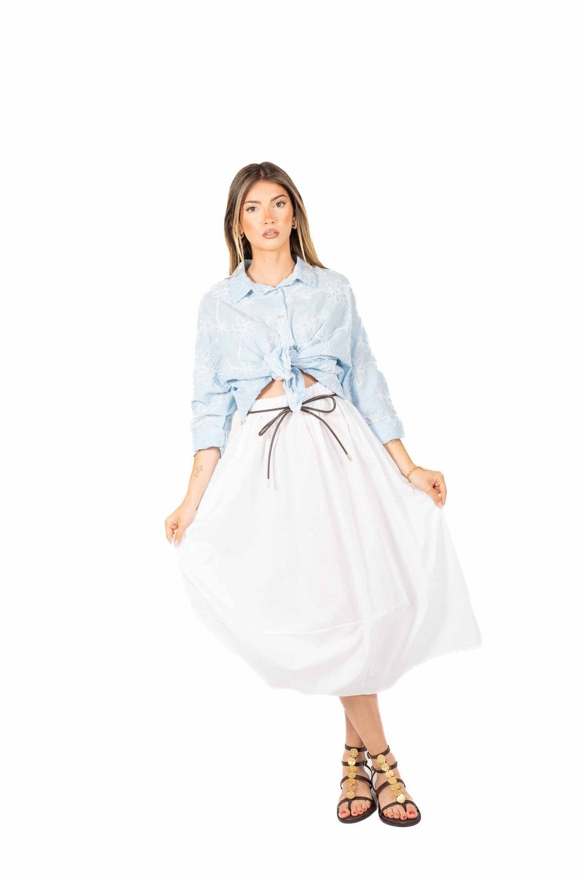 Gonna Midi Bianca con Cintura donna Miss love - 1
