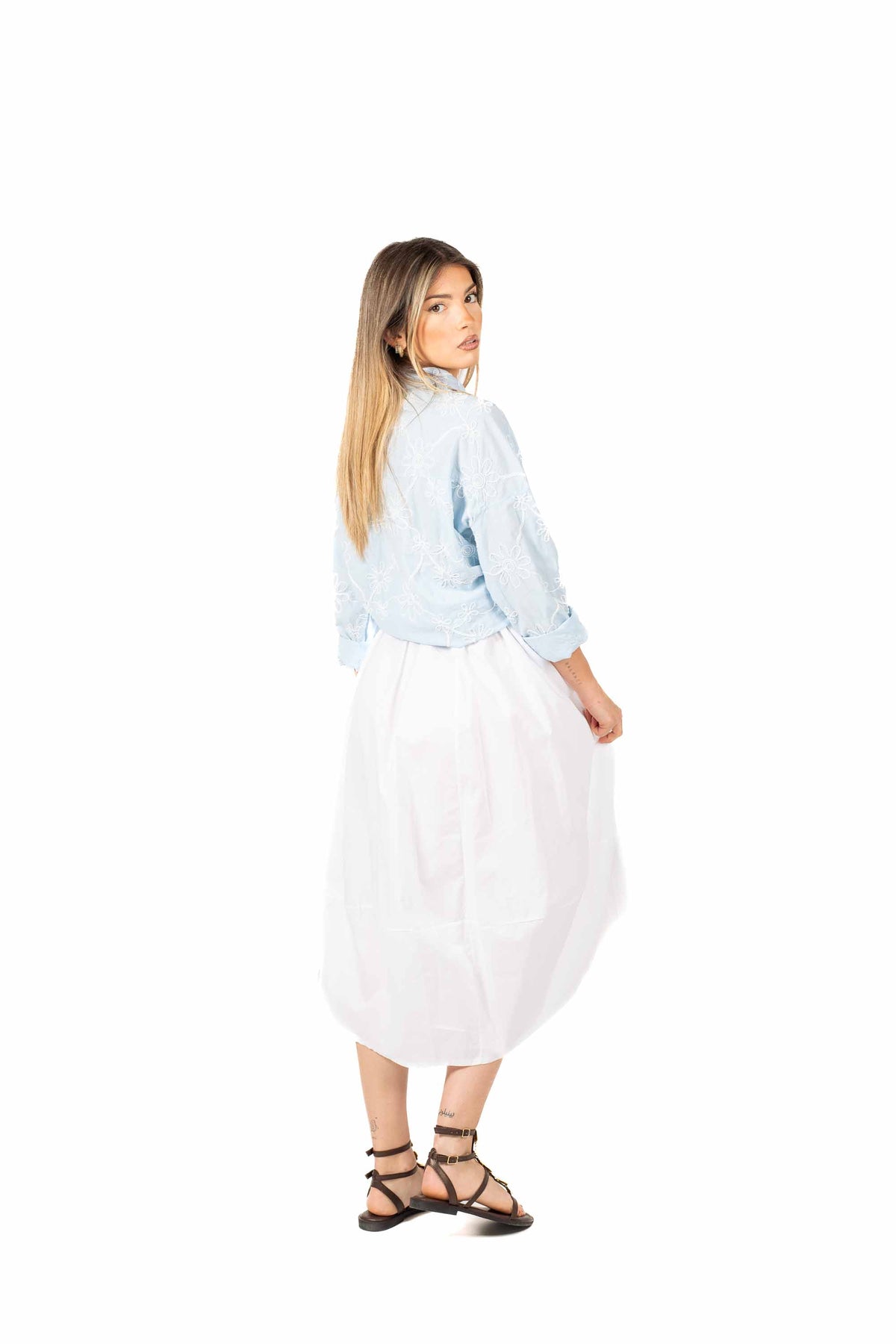 Camicia Celeste con Ricami Floreali donna Miss love - 3