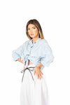 Camicia Celeste con Ricami Floreali donna Miss love - 6