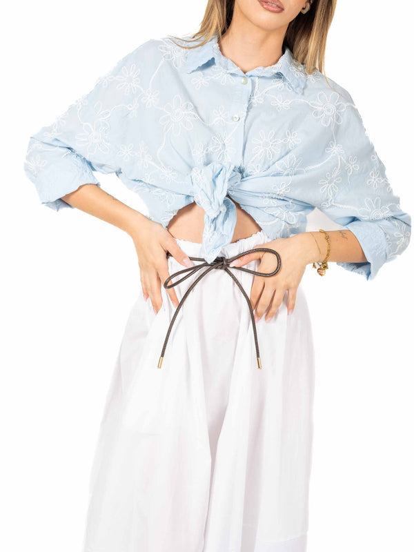 Camicia Celeste con Ricami Floreali da donna Miss love
