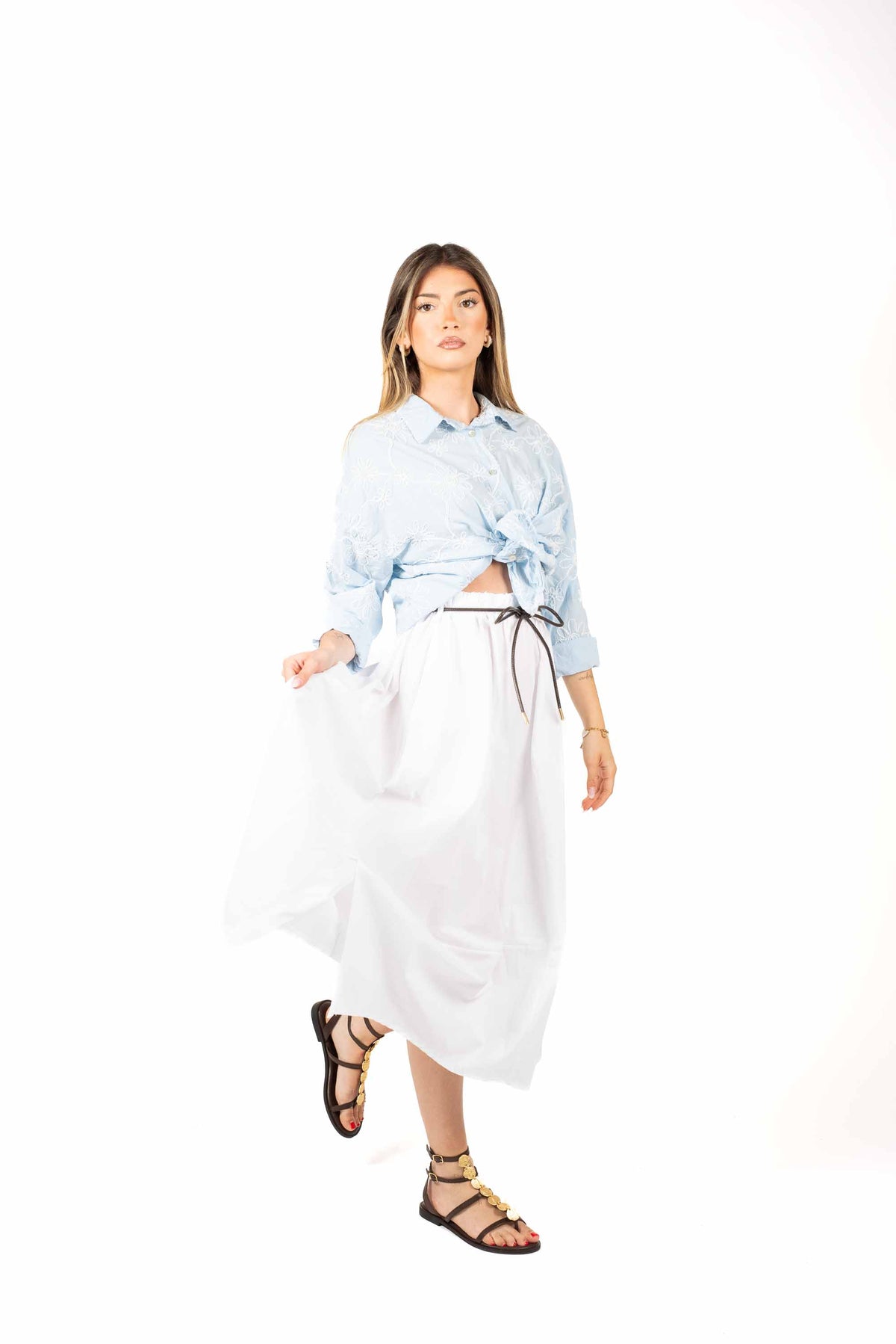 Gonna Midi Bianca con Cintura donna Miss love - 5