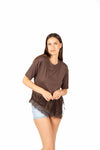 T-shirt con inserto Satin e Pizzo donna Miss love - 4