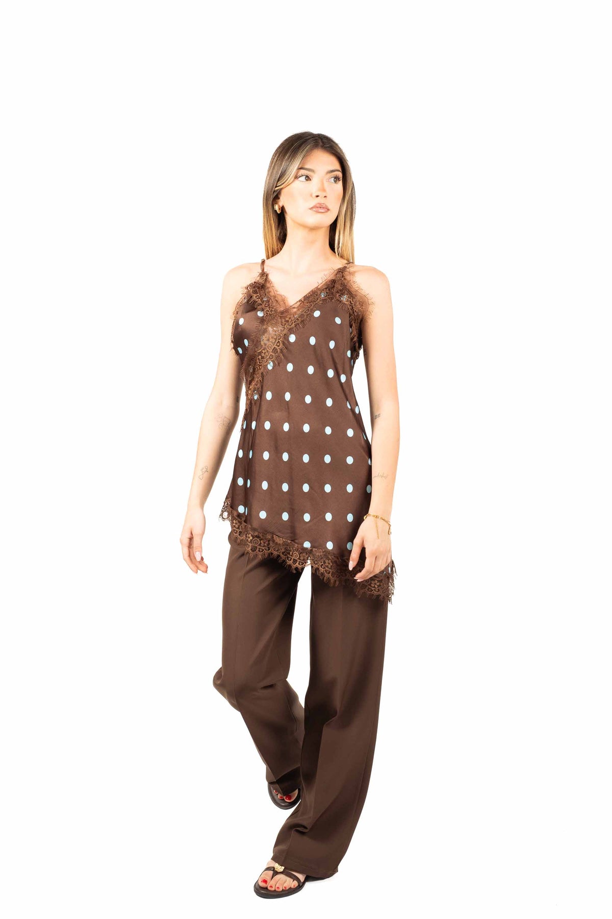 Pantaloni Wide Leg Cioccolato donna Miss love - 1