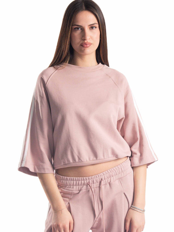 Felpa Cropped Stripes Rosa da donna Tensione in