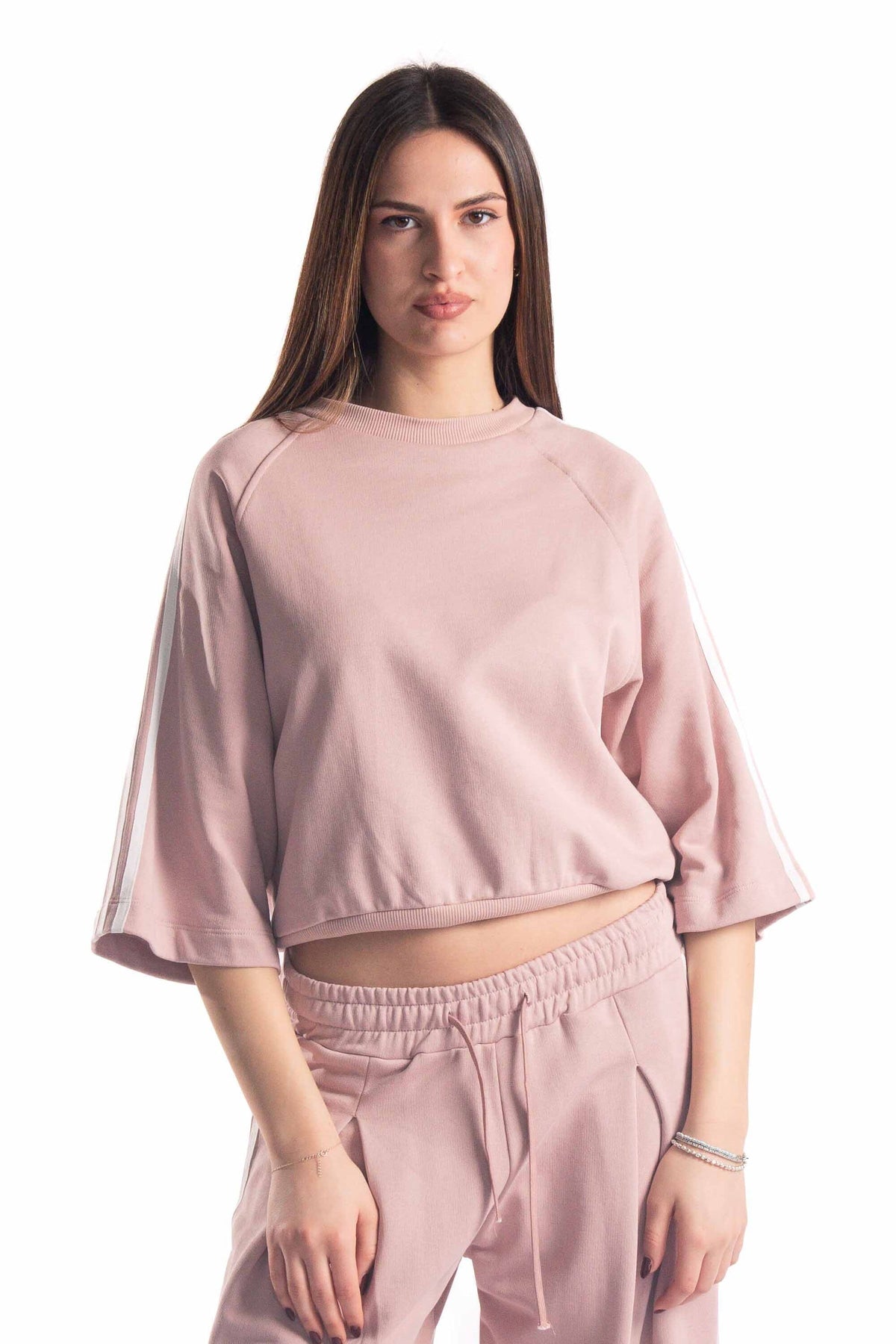 Felpa Cropped Stripes Rosa donna Tensione in - 1