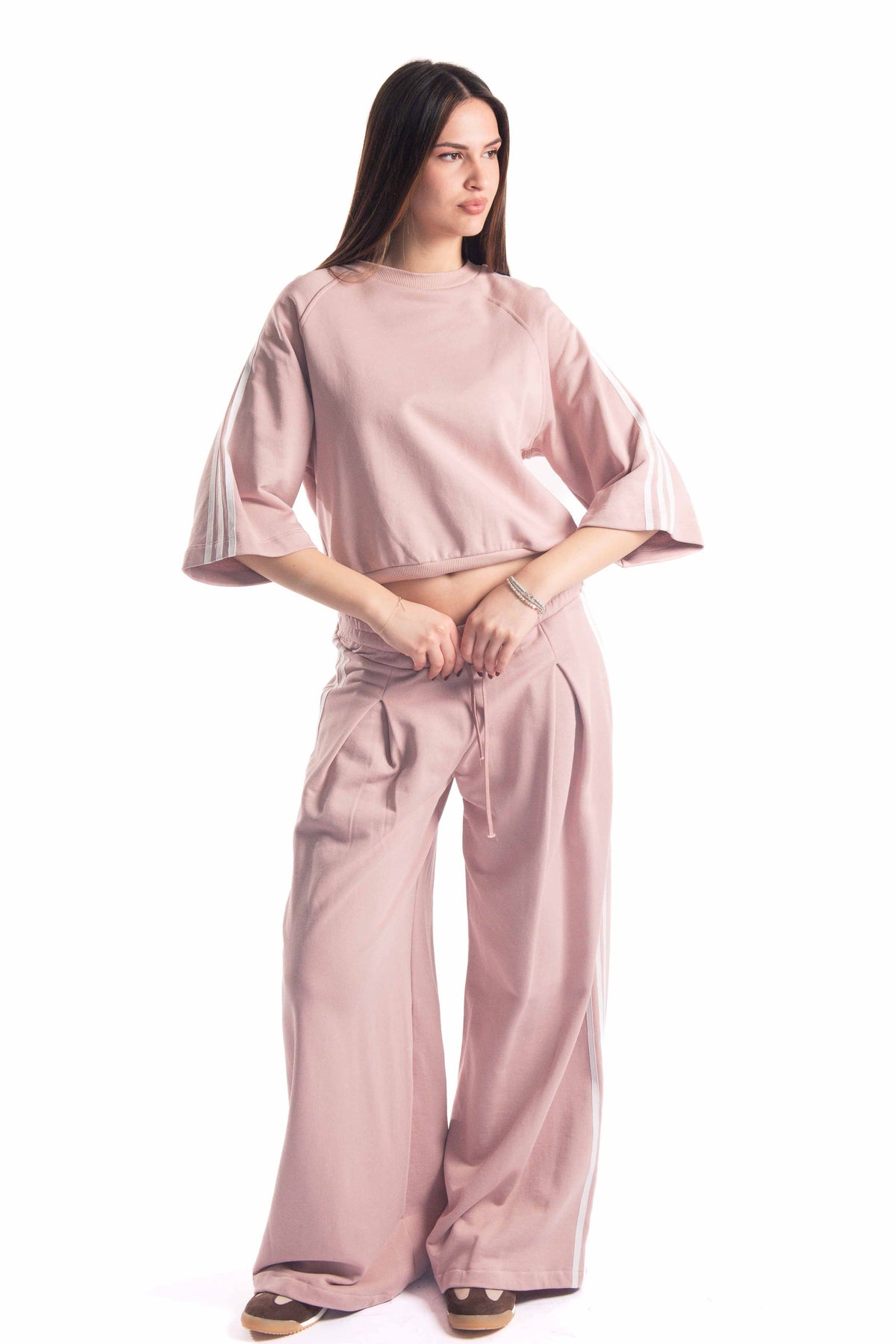 Pantaloni Wide Leg Stripes Rosa donna Tensione in - 4