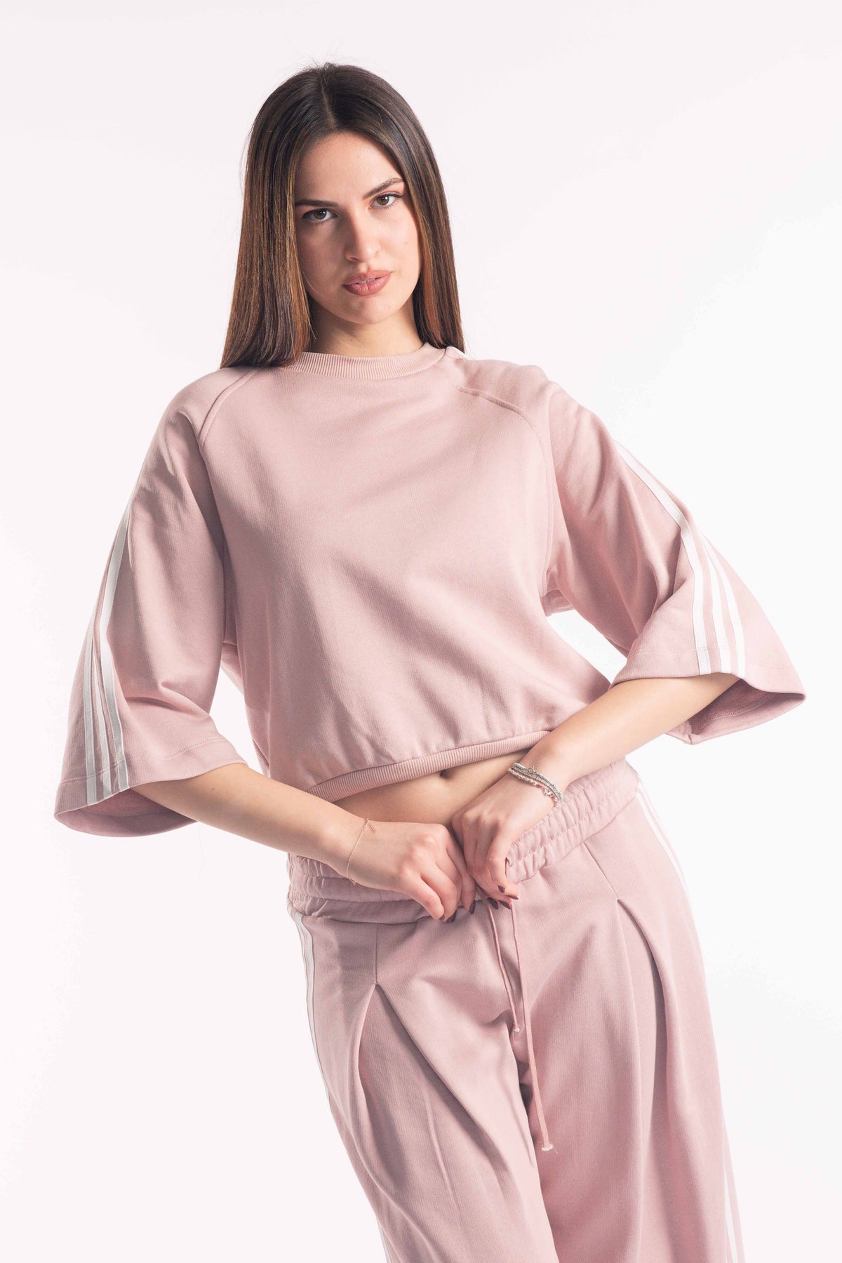 Felpa Cropped Stripes Rosa donna Tensione in - 2