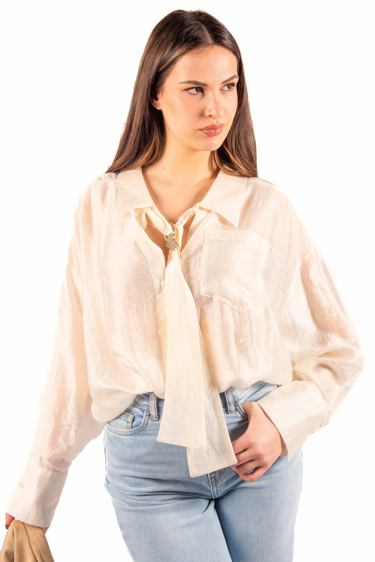 Camicia con Fiocco Panna donna Maryley - 1